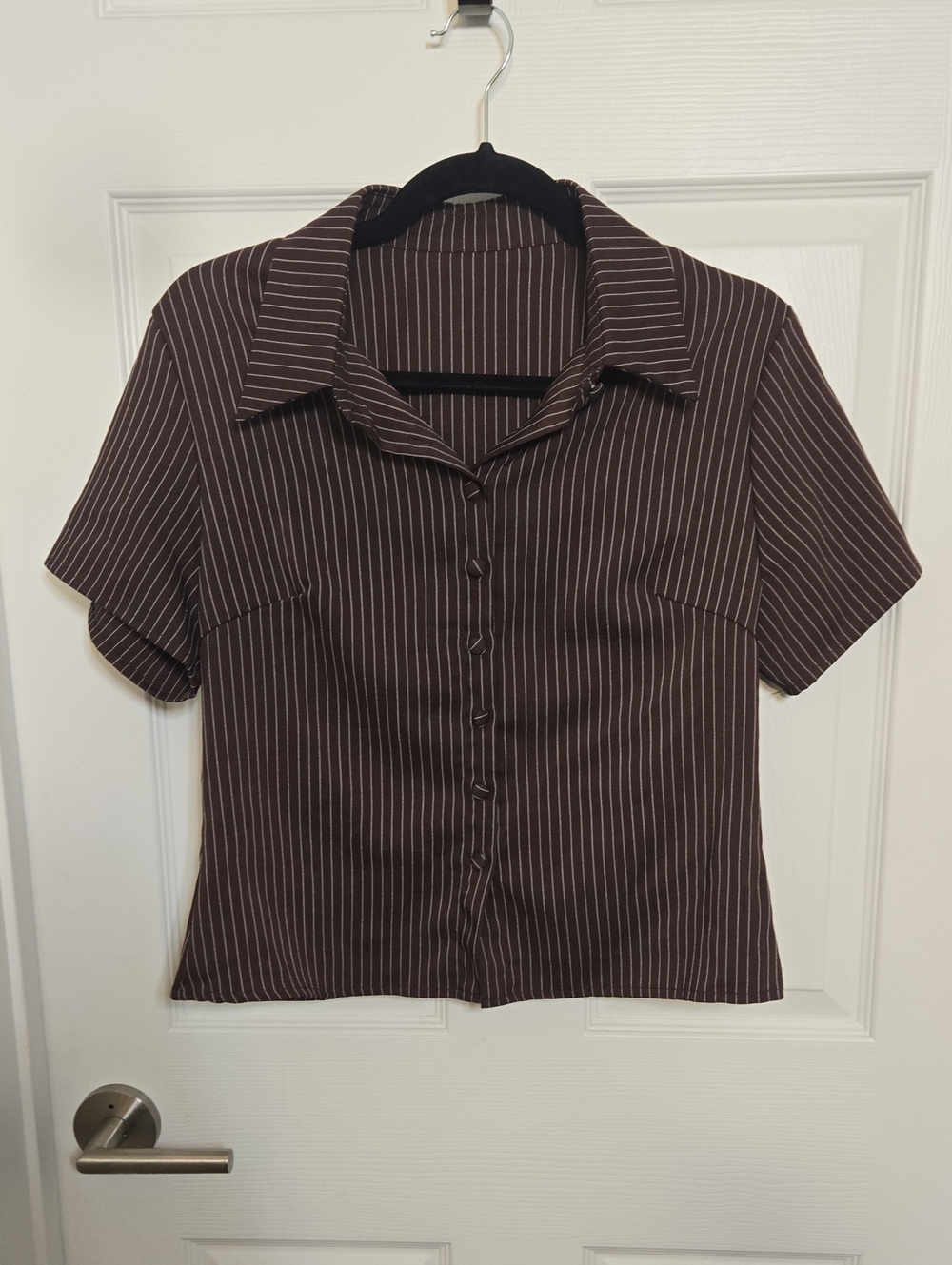 Brown Pinstripe Short-Sleeve Button-Down Shirt